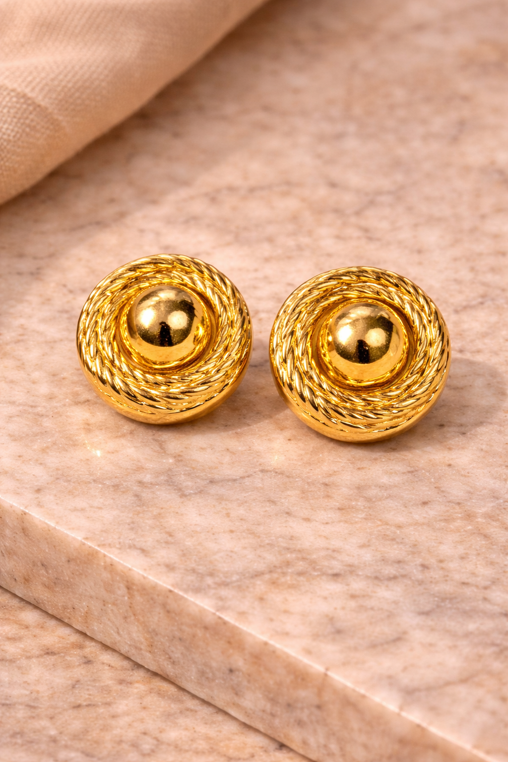 Sculpted Gold Button Studs