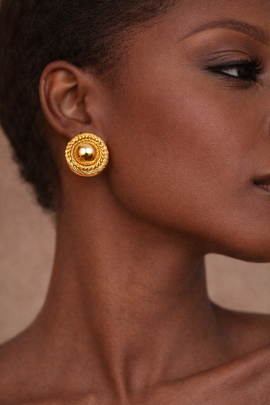 Sculpted Gold Button Studs